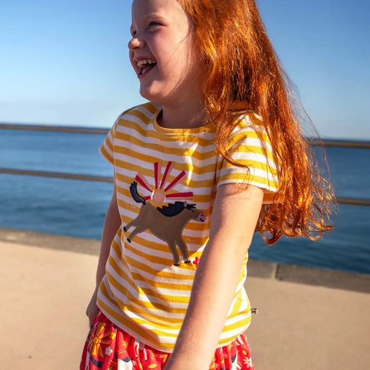 Girls Organic Cotton Sunshine Pony Appliqué Short Sleeve Tee | Frugi