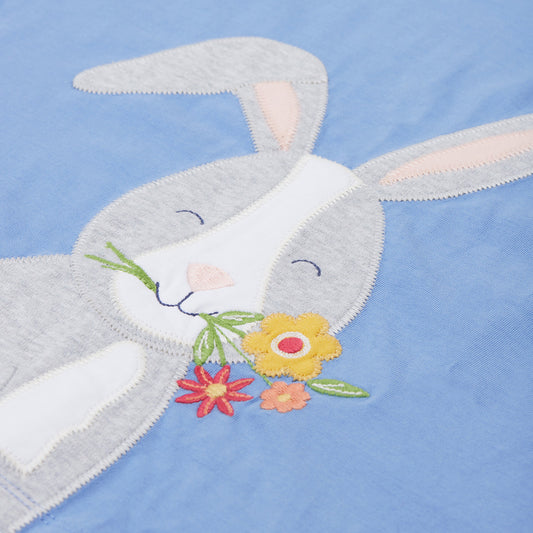 Frugi Organic Short-sleeved top- bunny appliqué, closeup