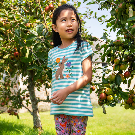 Girls Organic Cotton Bunny Appliqué A-Line Short Sleeve Tee | Frugi