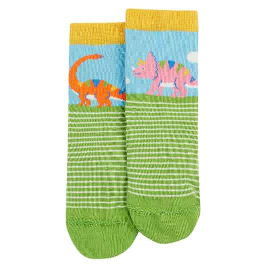 Frugi organic 3-pack socks- dinosaur/stripe