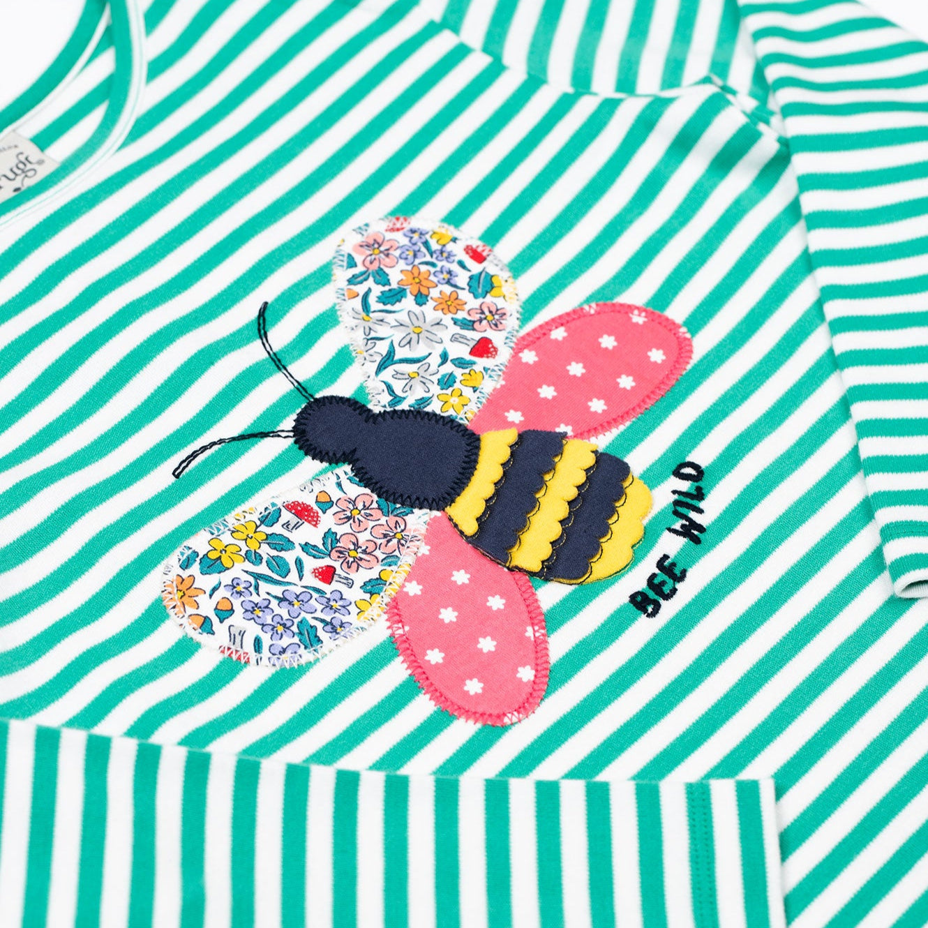 Frugi Organic Long Sleeved Girls' T-Shirt- Bee Appliqué