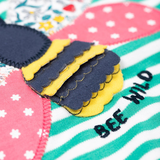 Frugi Organic Long Sleeved Girls' T-Shirt- Bee Appliqué