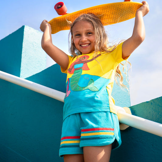 Frugi Organic Cotton Terry Shorts | Kids Teal Summer Shorts