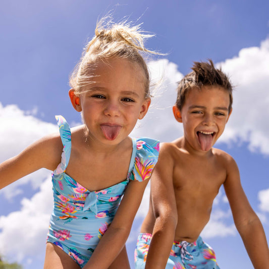 Snapper Rock Sustainable Girls' Frill Swimsuit- Kaleido Fish