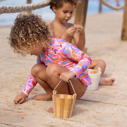 Snapper Rock Sustainable Girls' Long Sleeved Skirt Surf Suit- Blooming Sunset