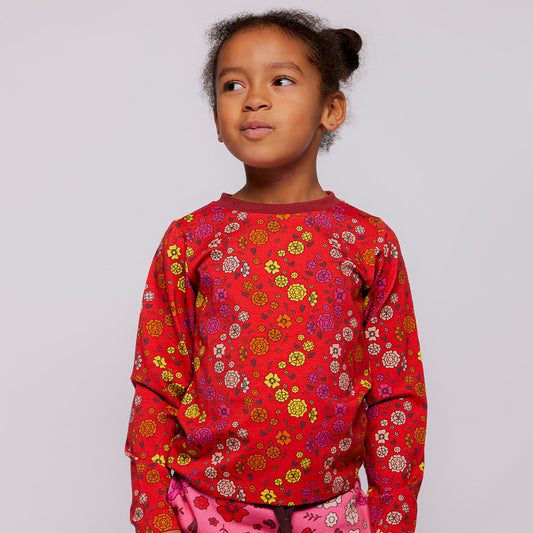 Smafolk Organic Cotton Long Sleeve T-Shirt - Flowers, Red