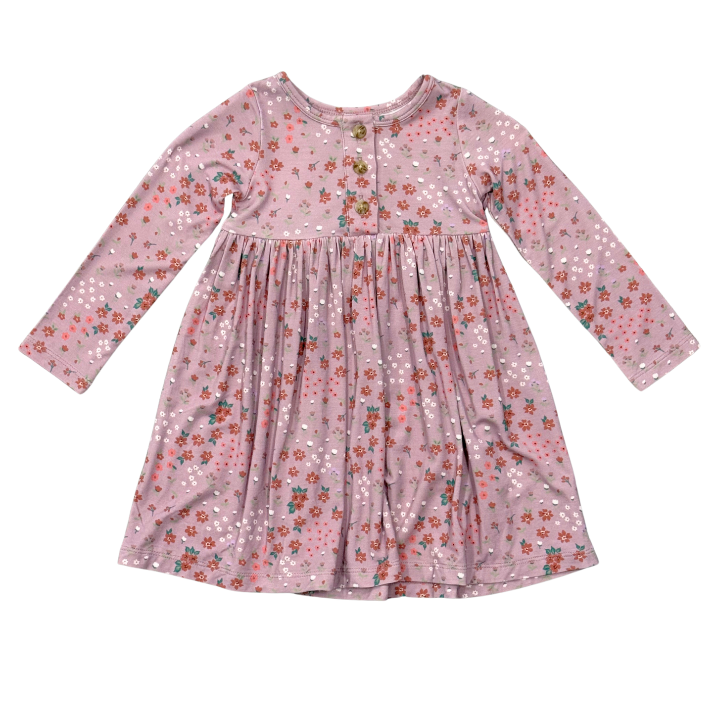 Bamboo Long Sleeve Henley Dress - Mini Lilac Cluster