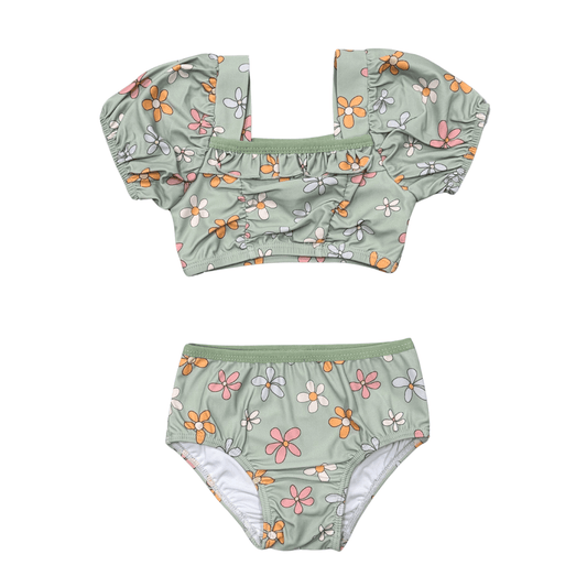 babysprouts Girls Puff Sleeve Two-Piece Swimsuit