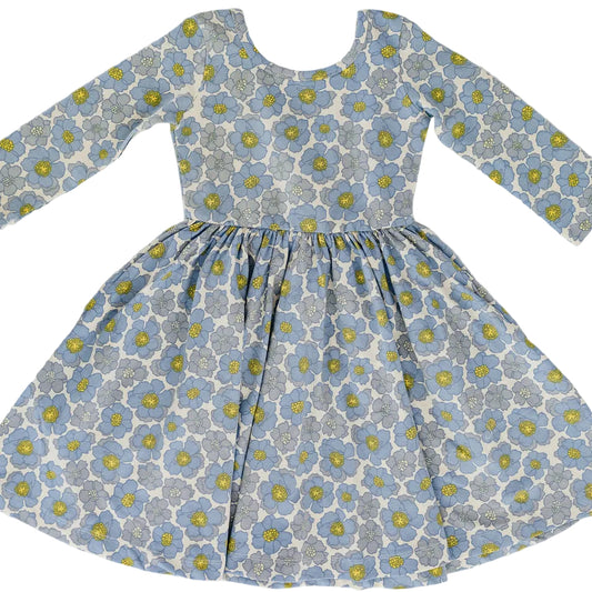 Girls Organic Cotton 3/4 Sleeve Twirl Dress - Periwinkle Meadow | Good Apples Kids