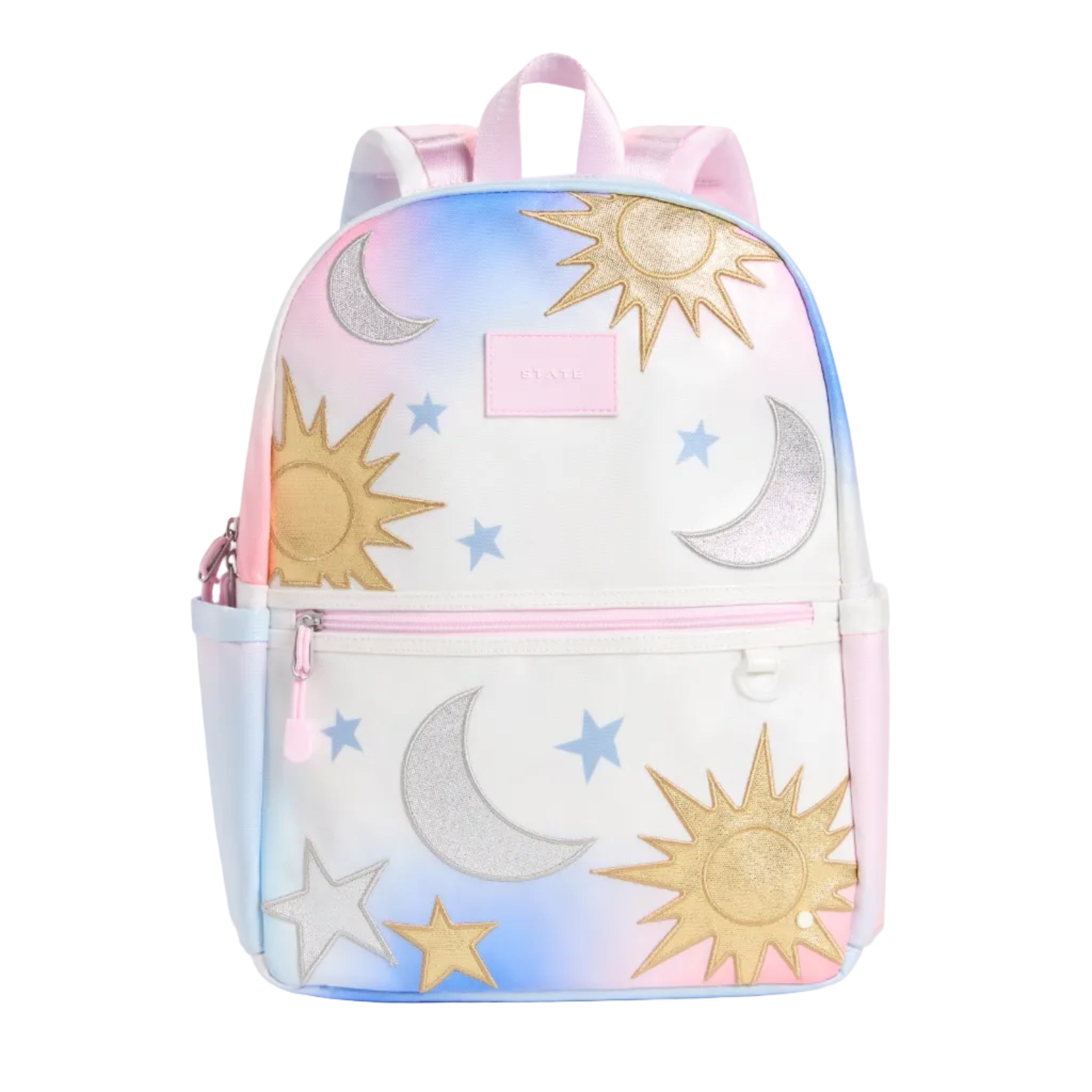 celestial mini backpack Kane Kids Babesta fold over flap with whipstitch detailing keeps main compartment contents secure Main compartment features a 13 L x 9 W padded laptop or tablet pocket with snap closure Deep main compartment for wallet NWOB Under1Sky Celestial Night Mini