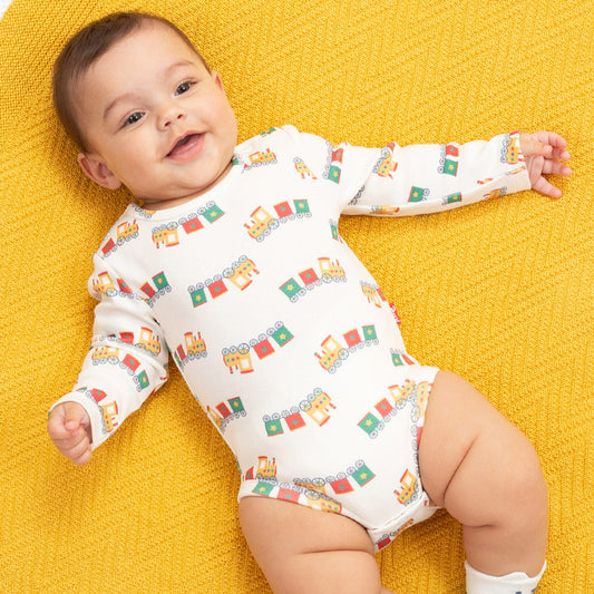 Kite Clothing Organic Long-Sleeved Baby Bodysuit- Choo Choo Train