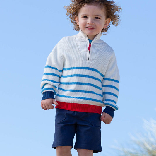 Boy wearing Kite organic Yacht shorts- midnight blue