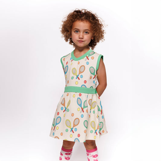 Girl wearing Smafolk organic Sleeveless dress- tennis