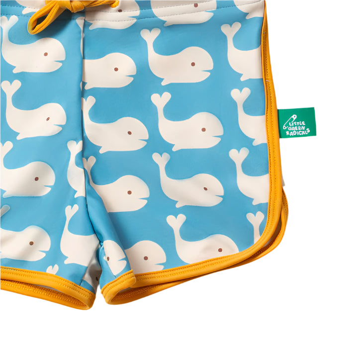 Little Green Radicals Recycled Swim shorts- blue whales