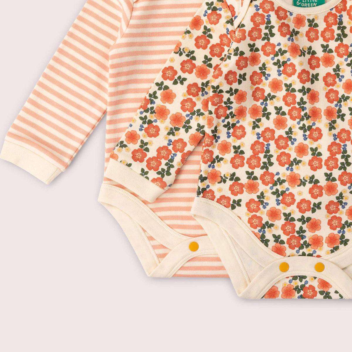 Little Green Radicals Organic Cotton Bodysuit 2 Pack - Pink, Petals