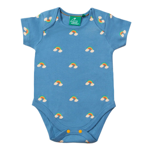 Little green Radicals Organic Short-sleeved bodysuit set- blue rainbows