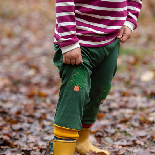 Little Green Radicals Organic Cotton Knee Patch Joggers - Green, Woodland