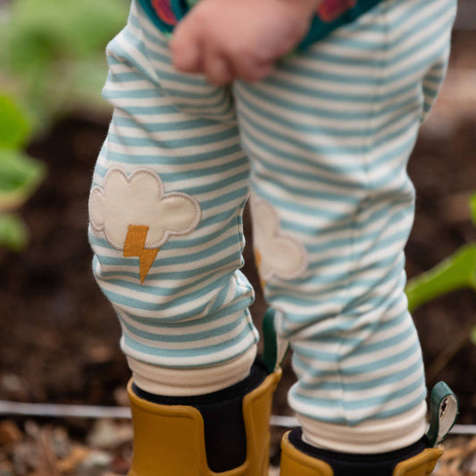 Organic Cotton Cloud Appliqué Knee Patch Striped Joggers | Little Green Radicals