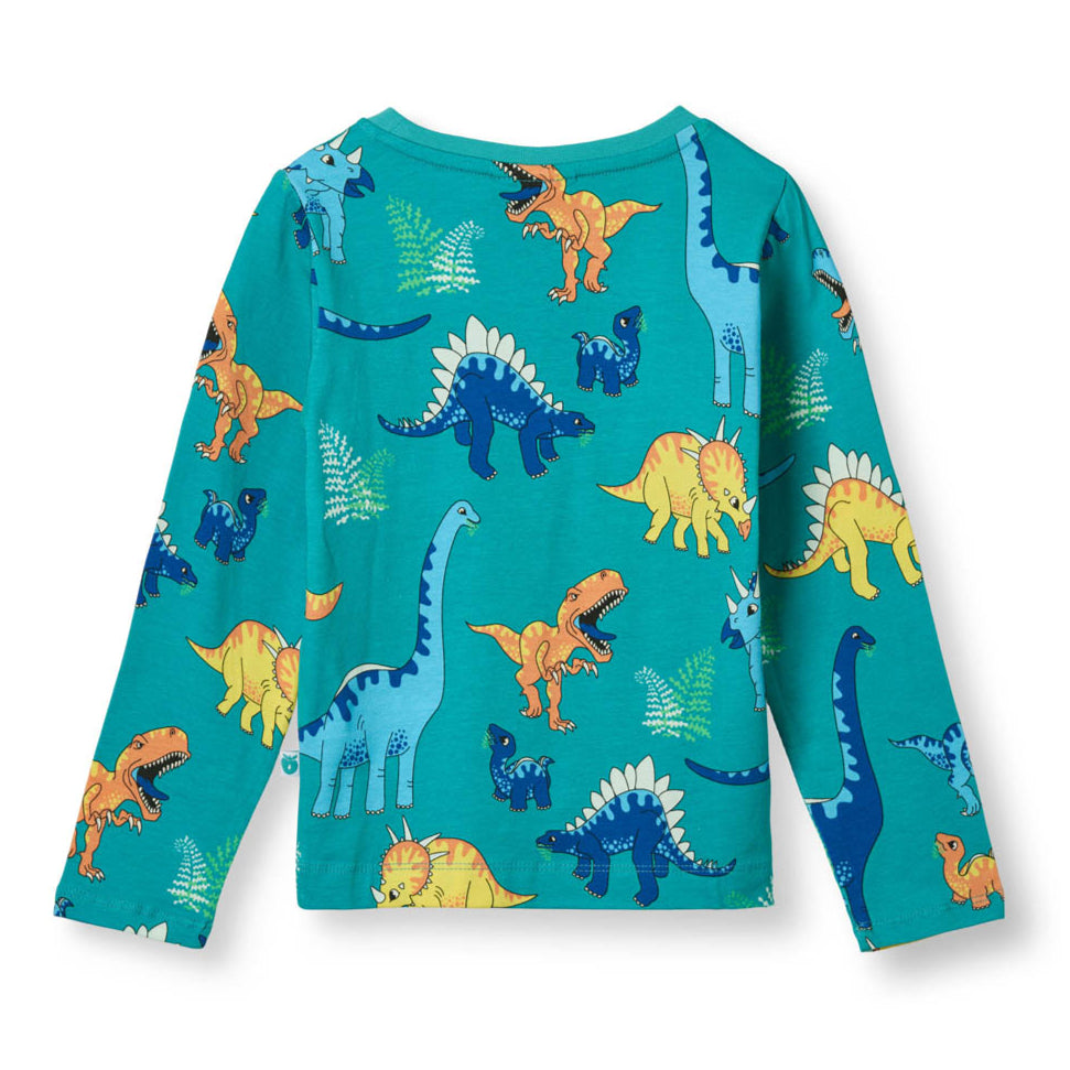 Smafolk organic Long sleeved t-shirt- dinosaurs, teal, back
