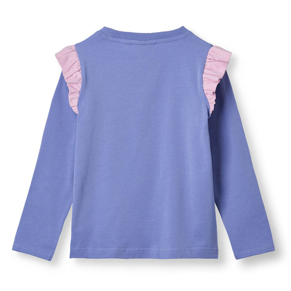 Smafolk organic Long sleeved ruffle t-shirt- unicorn, purple, back