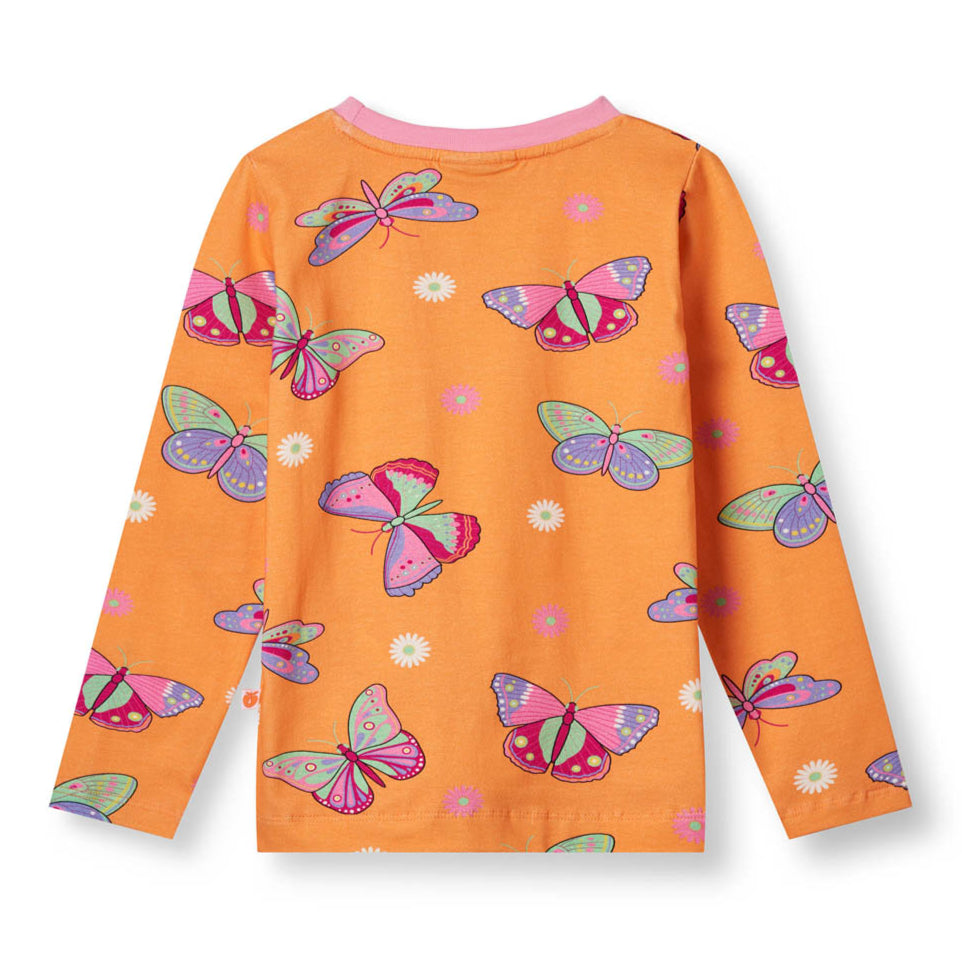 Småfolk Organic Long Sleeved Girls' T-shirt- Butterflies, Papaya