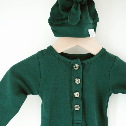 Fawn & Foster Knotted gown & top knot hat - forest green*