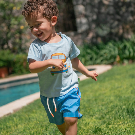 Recycled Polyester Swim Trunk - Blue Colorblock