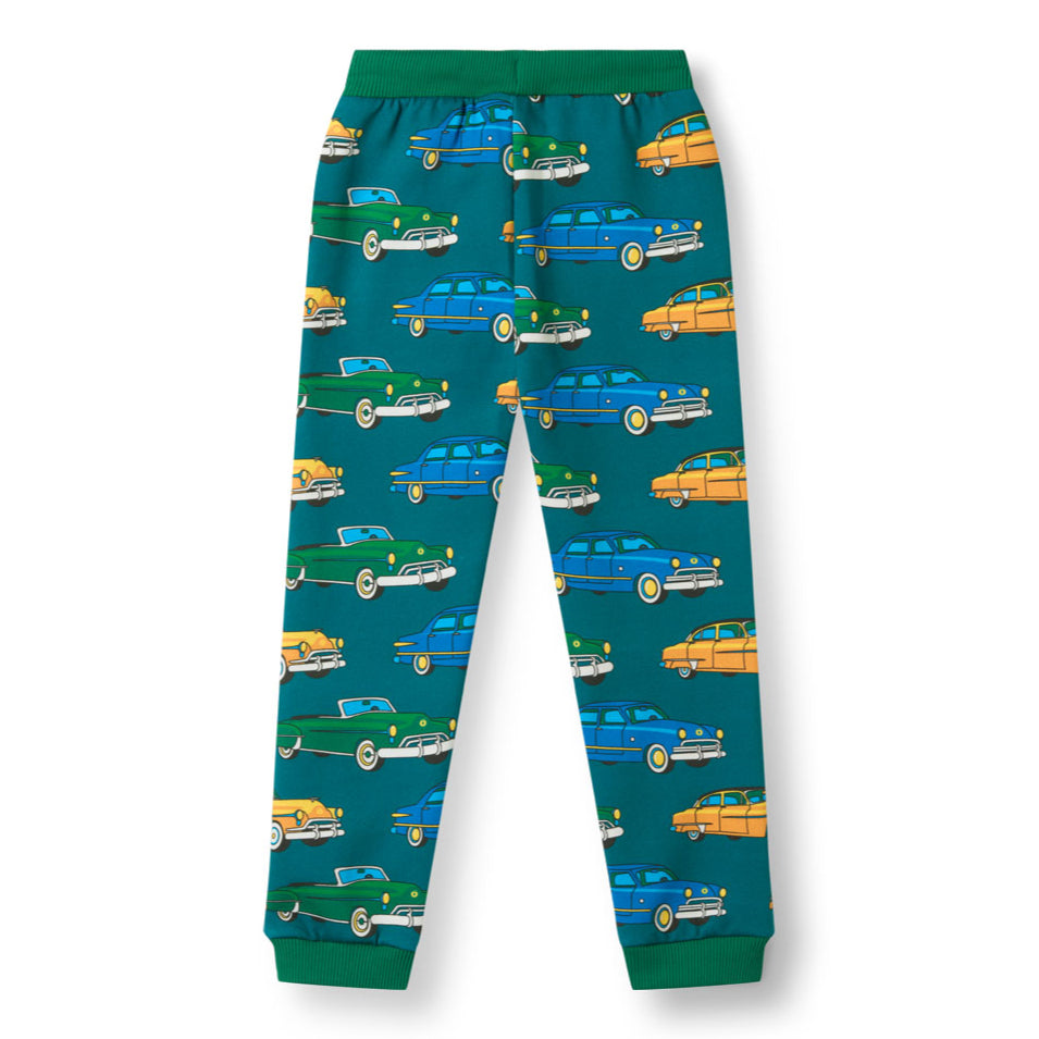 Småfolk Organic Boys' Sweatpants- Cars, Petroleum Green