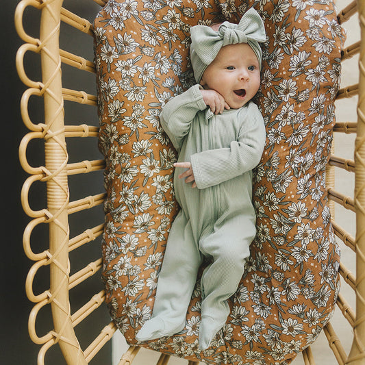 Mebie Baby organic Ribbed zipper footed pajamas- sage*