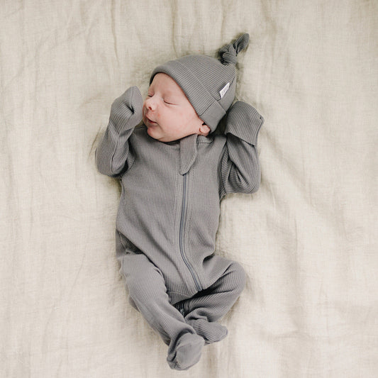 Mebie Baby organic Ribbed zipper footed pajamas- gray*