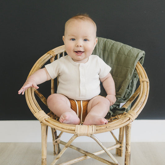 Baby Organic Cotton Ribbed Snap Bodysuit - Vanilla | Mebie Baby