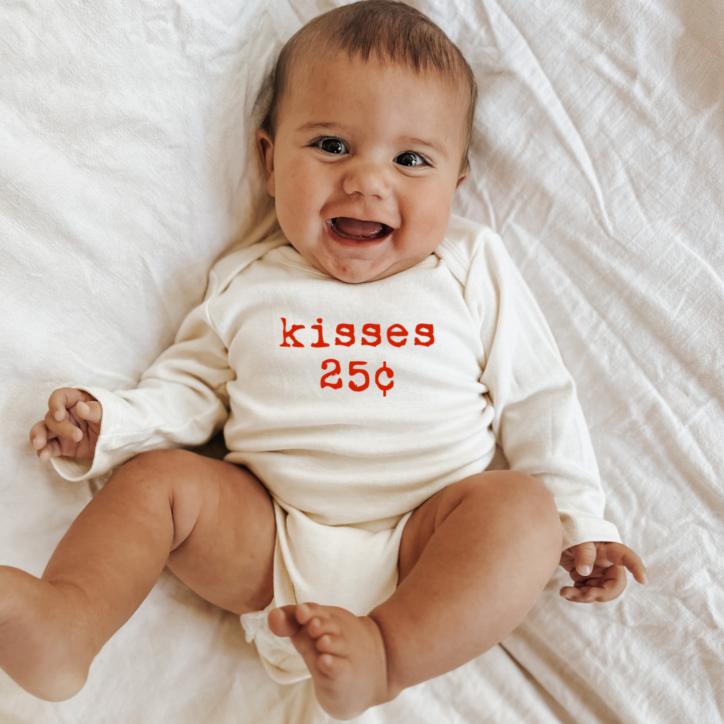 Organic Baby Bodysuit Long Sleeved- Kisses 25c