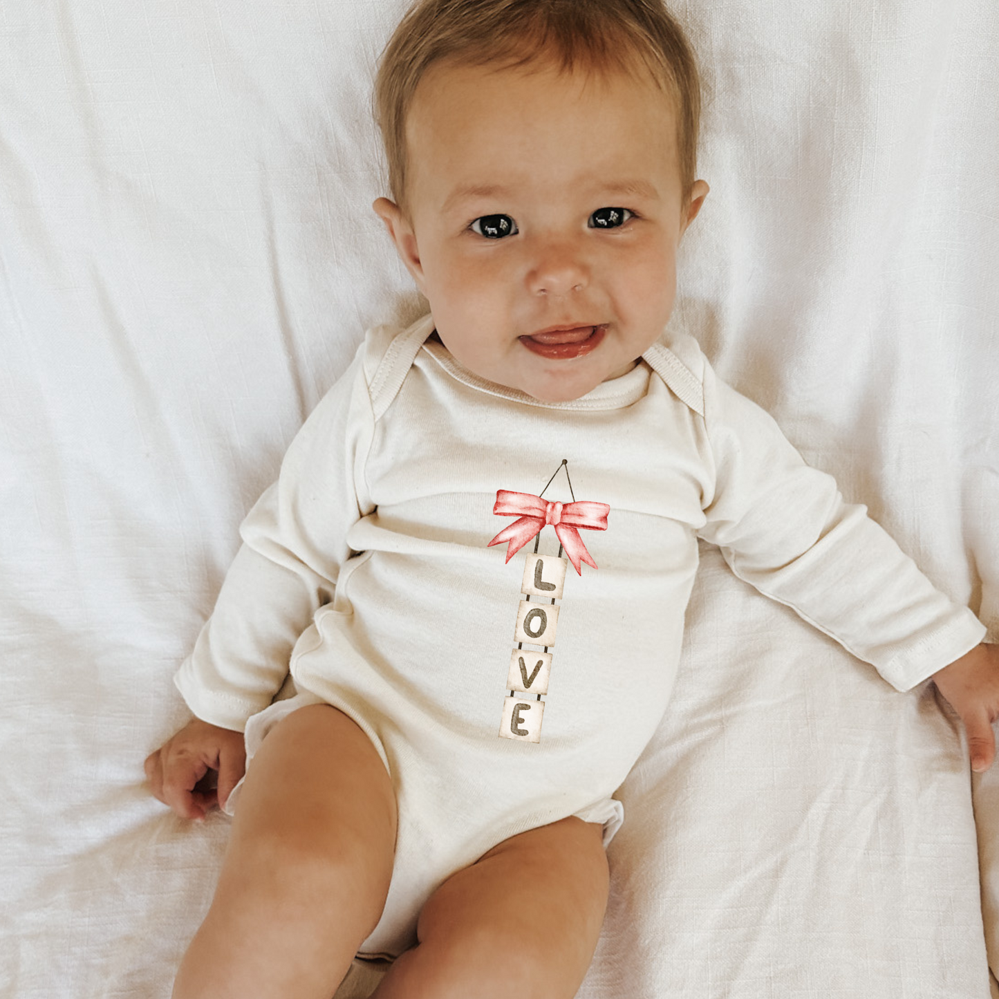 Organic Baby Bodysuit Long Sleeve- Love Blocks Bow