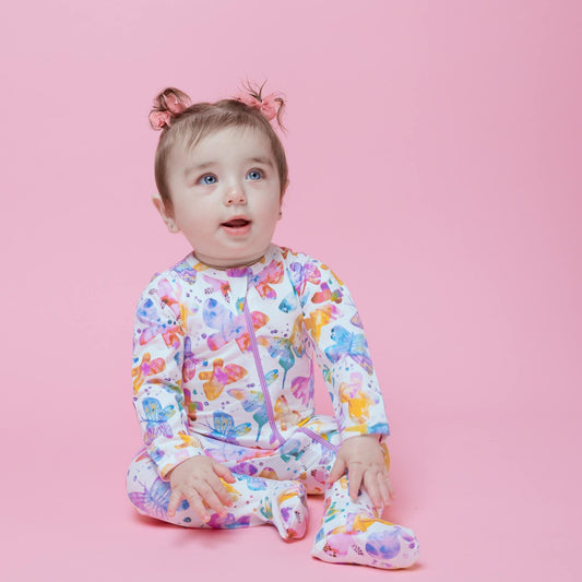 Footed zip pajamas- butterflies*