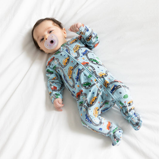 Norani organic Footed zip pajamas- cars*