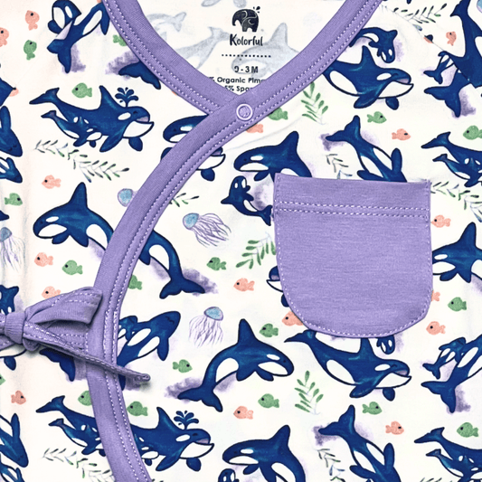 Kolorful Organic Pima Cotton Babies' Kimono Short Romper- Orca