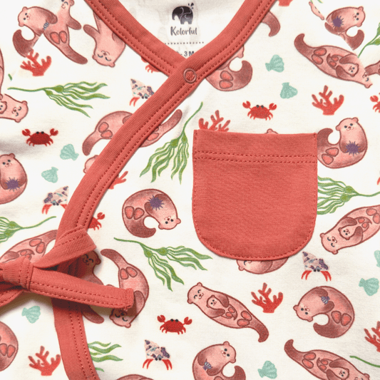 Kolorful Organic Pima Cotton Babies' Kimono Short Romper- Otter