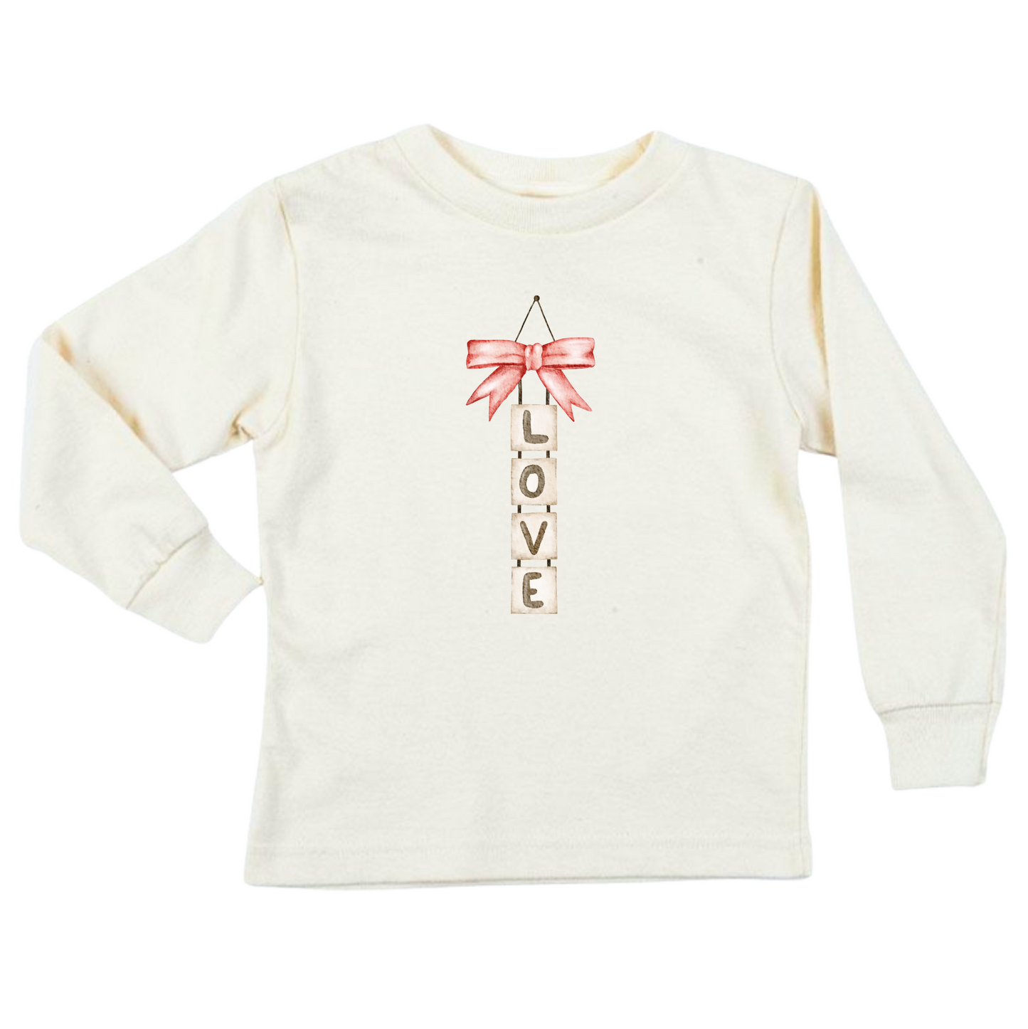 Organic Kids' T-Shirt Long Sleeved- Loved Blocks Bow