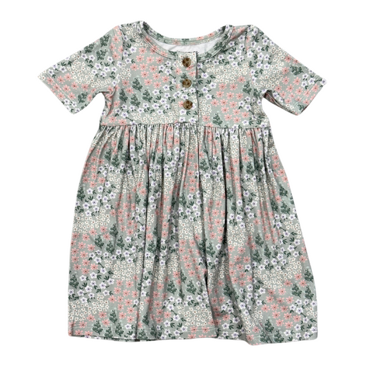 Girls Bamboo Viscose Short Sleeve Henley Dress - Kids Dress | babysprouts