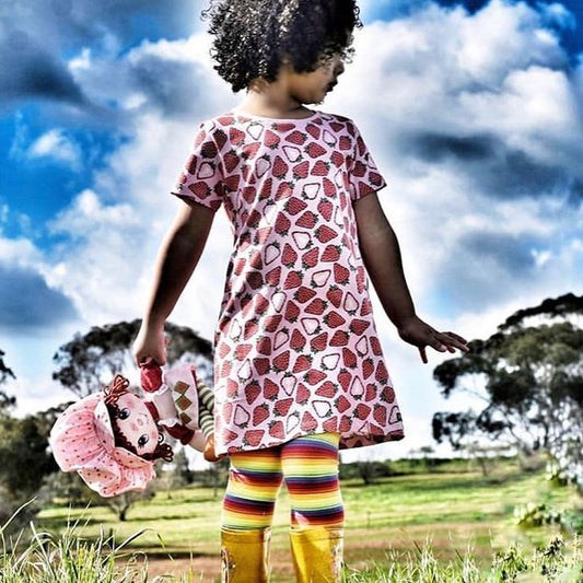 Girl wearing Slugs & Snails organic Rainbow footless tights
