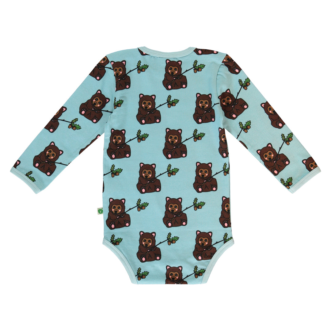 Smafolk organic Long sleeved bodysuit- bear cub, stratosphere blue, back