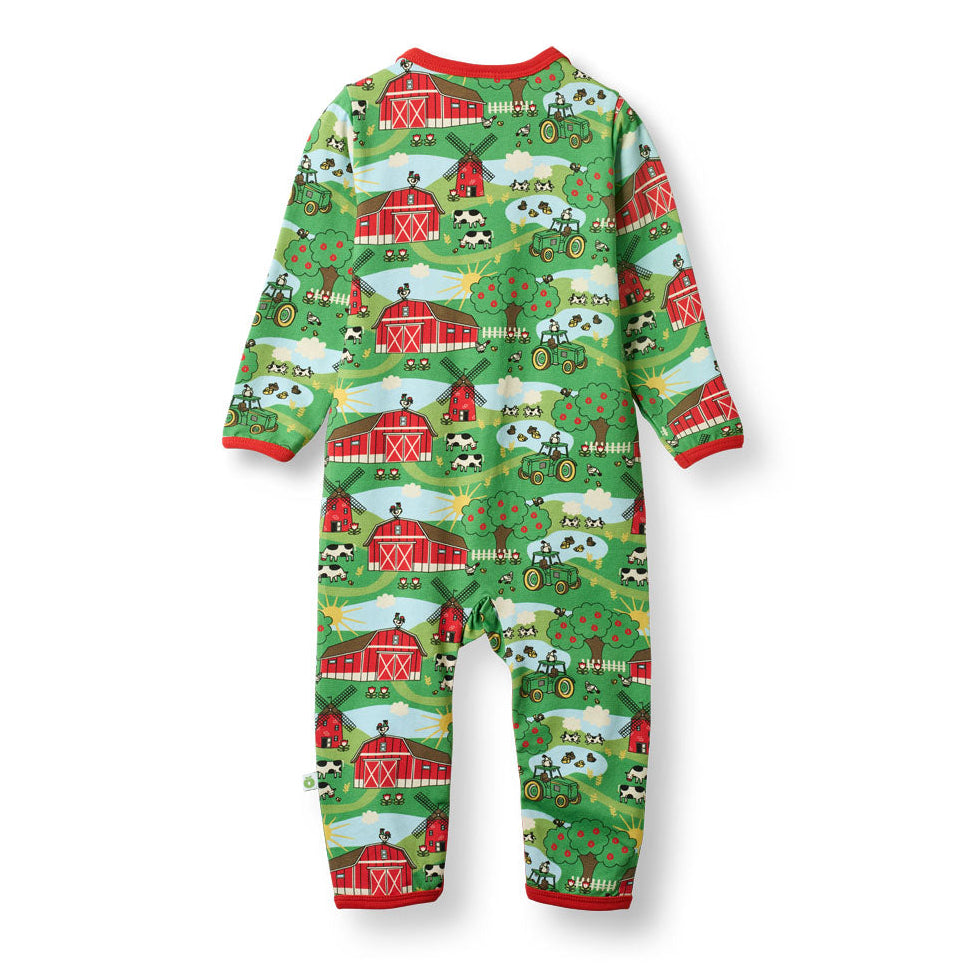 Småfolk Organic Baby One-Piece Playsuit- Farm, Green
