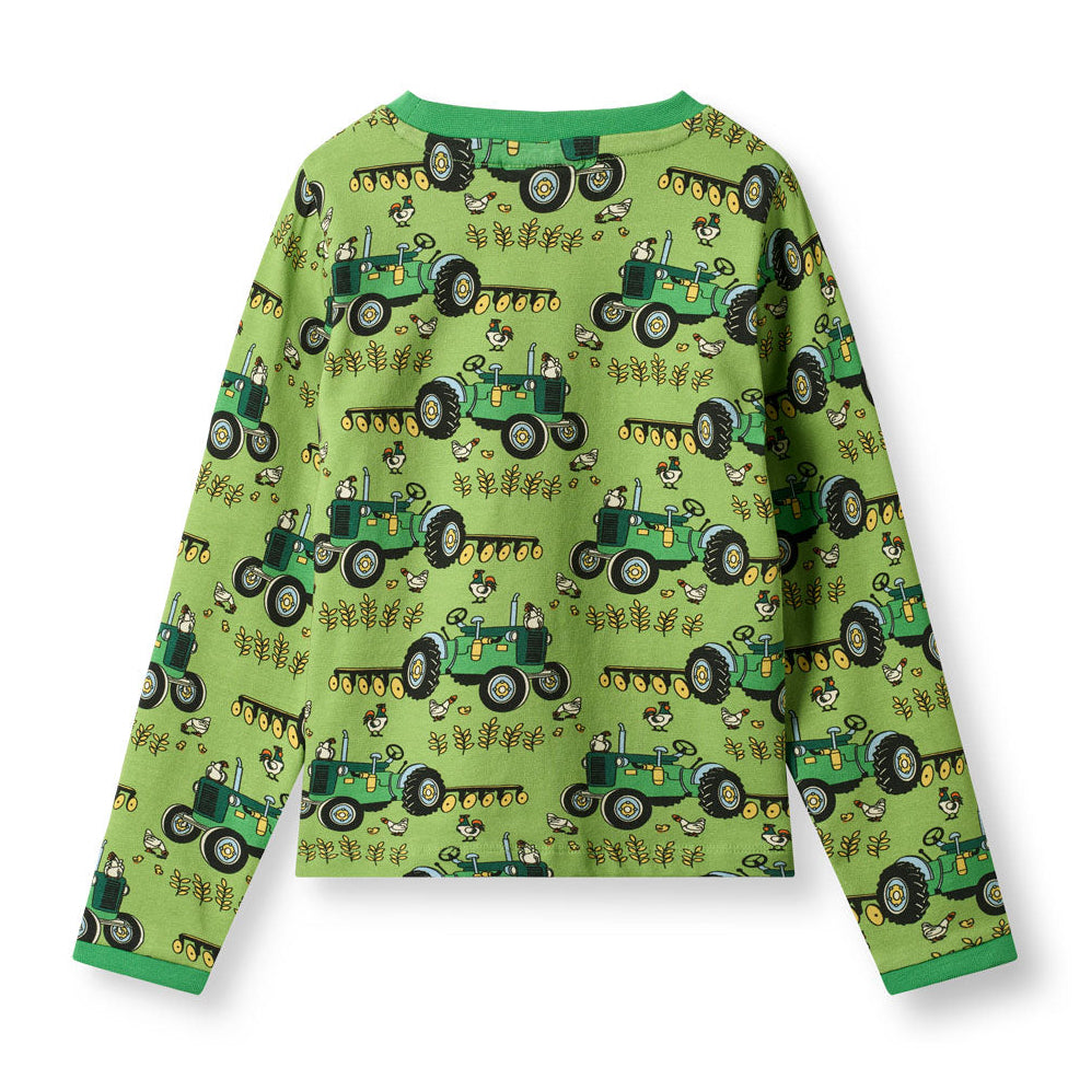 Småfolk Organic Long Sleeved Boys' T-shirt- Tractors, Fern Green