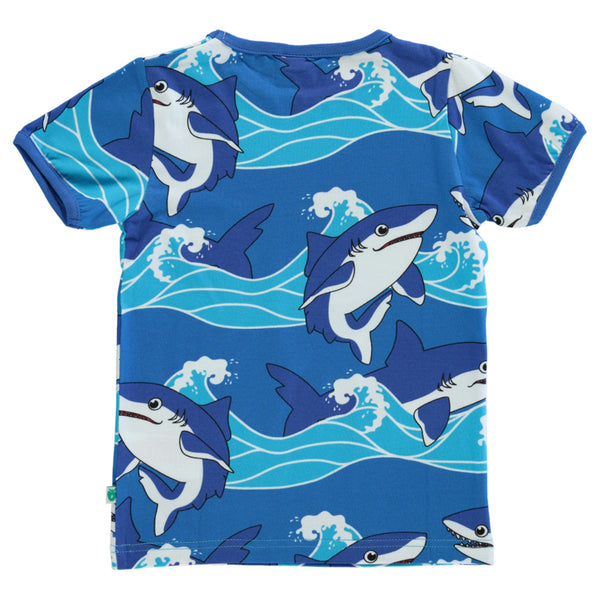 Smafolk organic Short sleeve t-shirt- sharks, brilliant blue, back