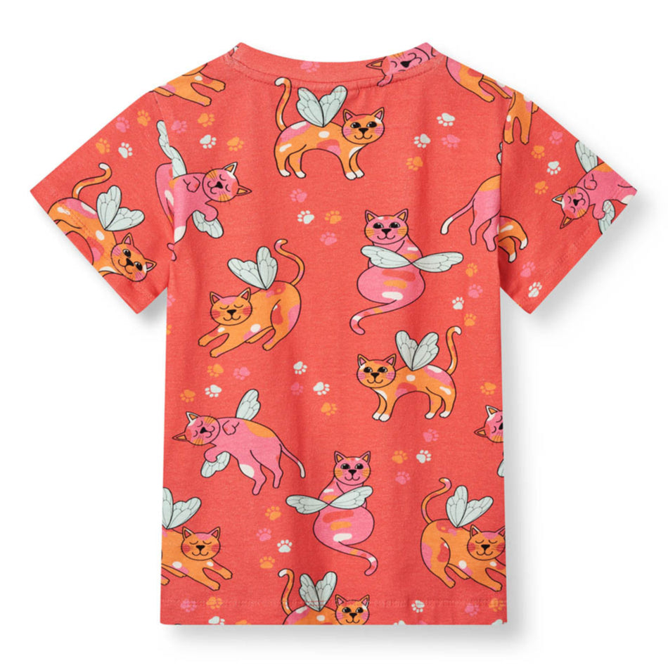 Smafolk organic Short sleeve t-shirt- cats, pink punch, back