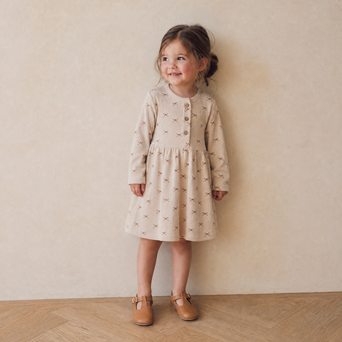 Organic Cotton Buttoned Dress - Tiny Bows
