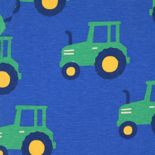 Toby Tiger Organic Short sleeved bodysuit- tractor, closeup