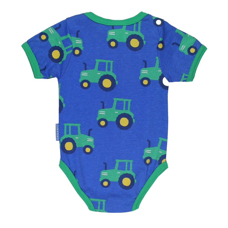 Toby Tiger Organic Short sleeved bodysuit- tractor, back