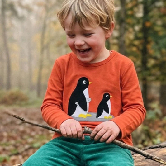 Toby Tiger Organic Cotton Long Sleeve T-Shirt - Penguin Appliqué