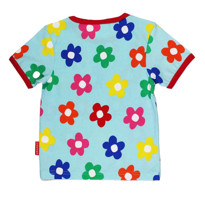 Toby Tiger Organic Short sleeved t-shirt: rainbow bloom bunny pocket, back